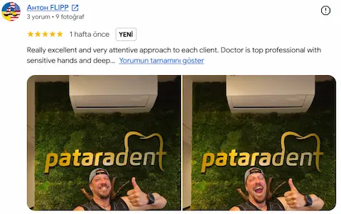 Patient review for Patara Dent dental clinic in Antalya